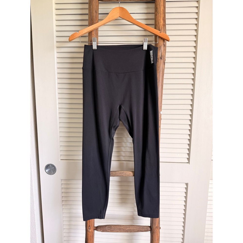 Gymshark Womens High Waisted Logo Leggings Black Cropped‎ Activewear Tights